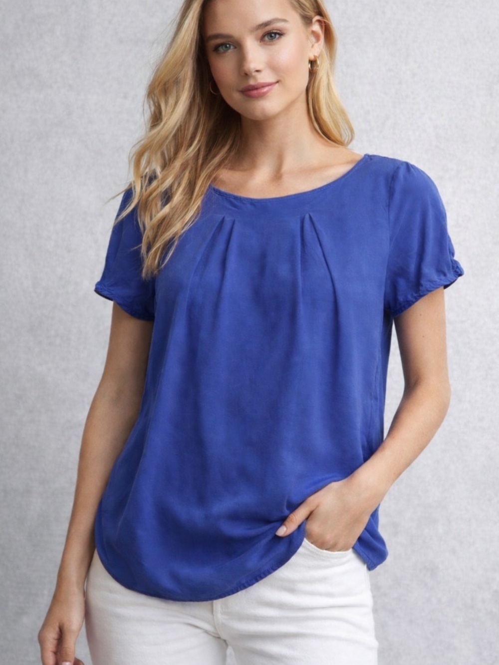 Armani Collezioni Cobalt Blue Short Sleeve Pleated Blouse 38585